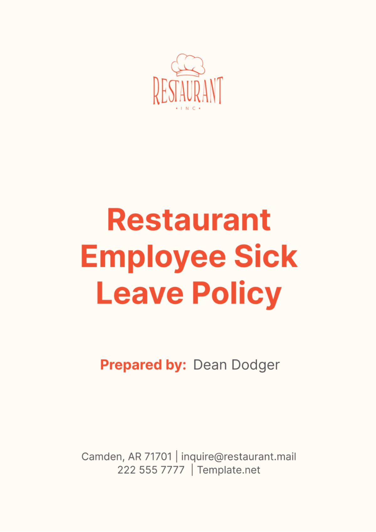 Restaurant Employee Sick Leave Policy Template - Edit Online & Download