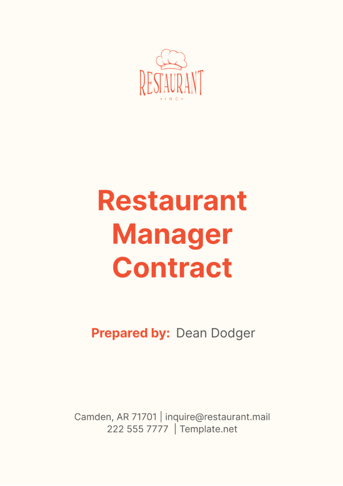 Free Restaurant Manager Contract Template