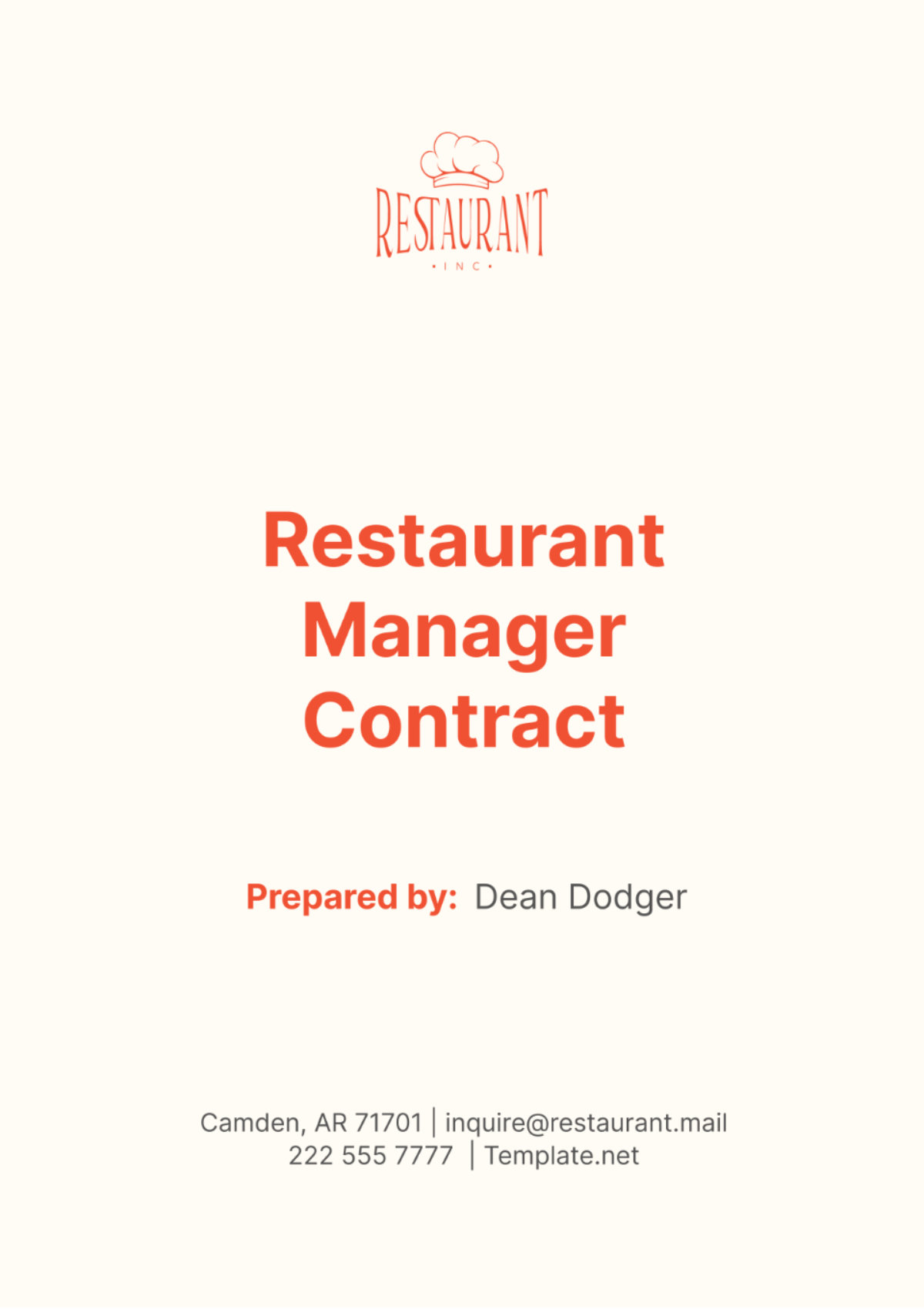 Restaurant Manager Contract Template