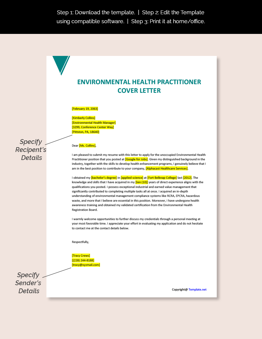 Environmental Health Practitioner Cover Letter