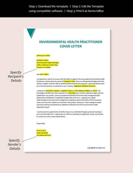 Environmental Health Practitioner Cover Letter Template