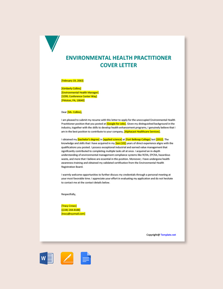 Environmental Health Practitioner Cover Letter 
