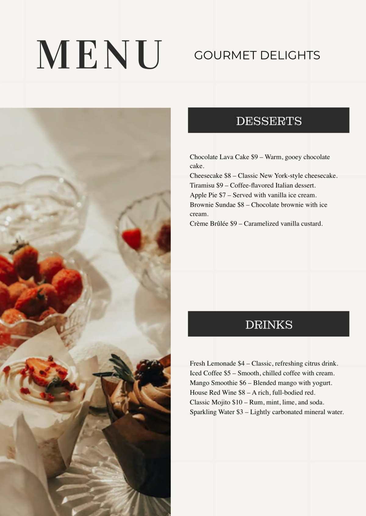 Free Modern Menu Template to Edit Online