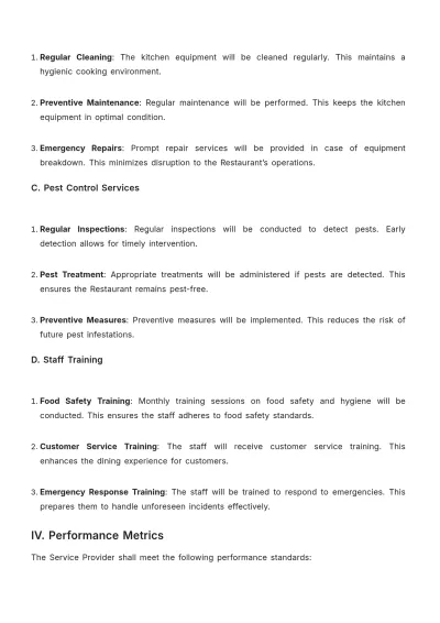Free Restaurant Service Level Agreement Template to Edit Online