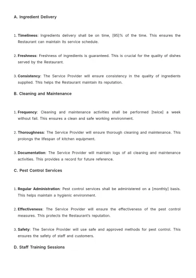 Free Restaurant Service Level Agreement Template to Edit Online