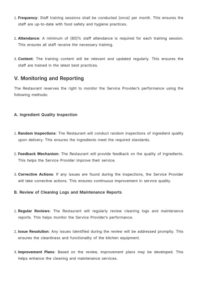Free Restaurant Service Level Agreement Template to Edit Online