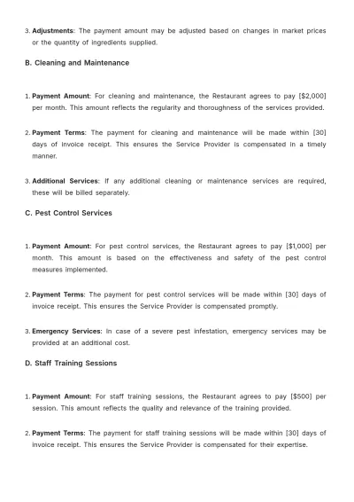 Free Restaurant Service Level Agreement Template to Edit Online