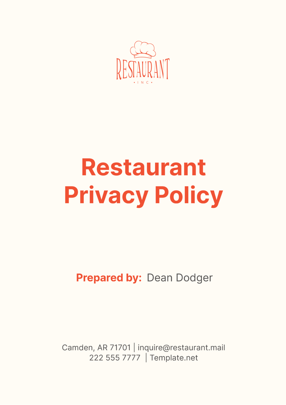 Restaurant Privacy Policy Template - Edit Online & Download