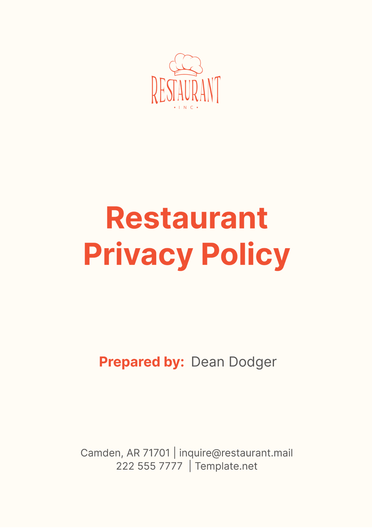 Restaurant Privacy Policy Template