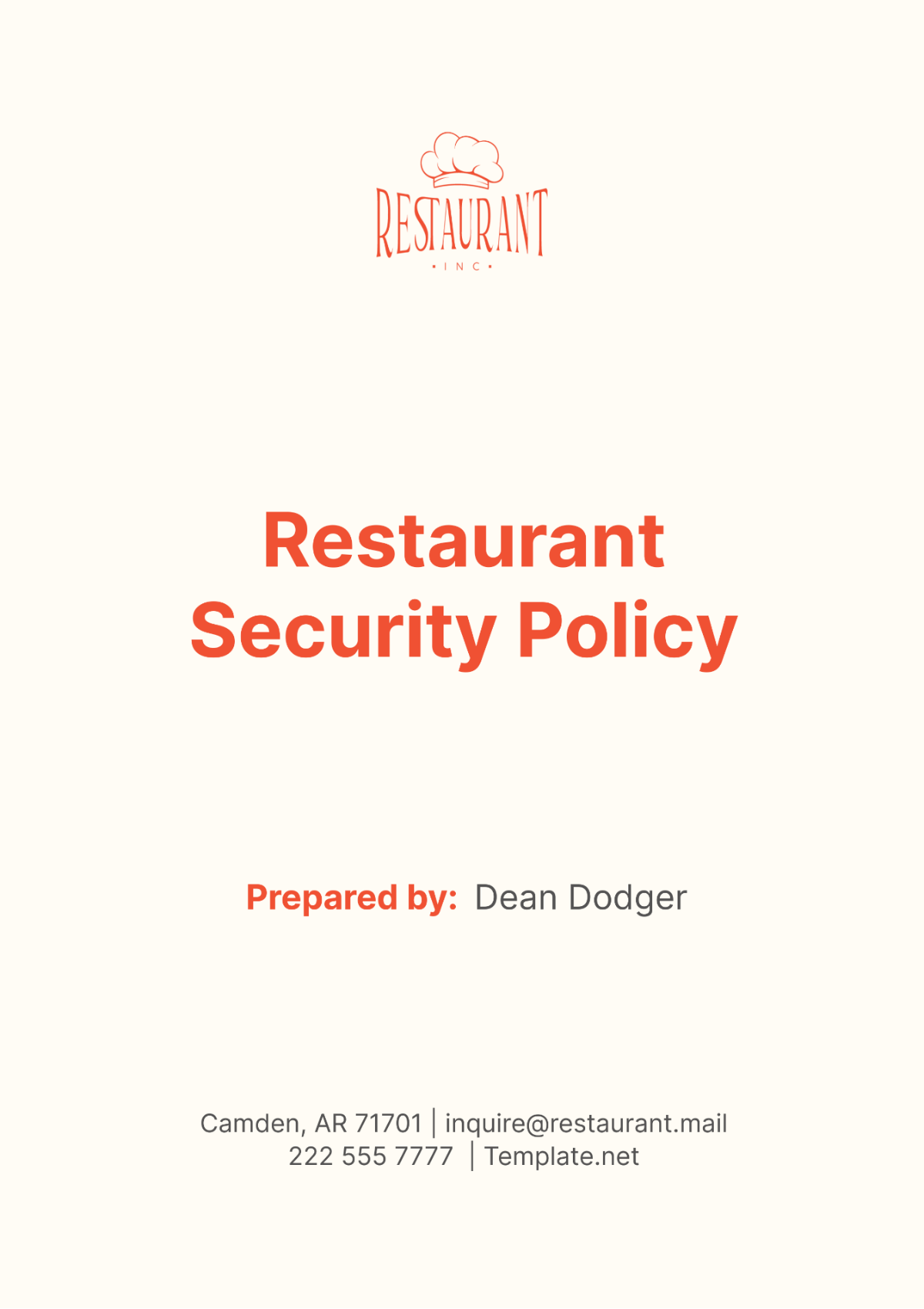 Restaurant Security Policy Template - Edit Online & Download