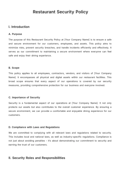 Free Restaurant Security Policy Template to Edit Online