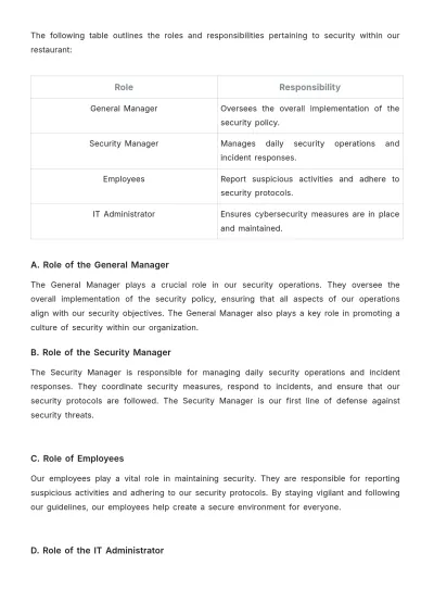 Free Restaurant Security Policy Template to Edit Online