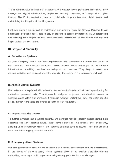 Free Restaurant Security Policy Template to Edit Online