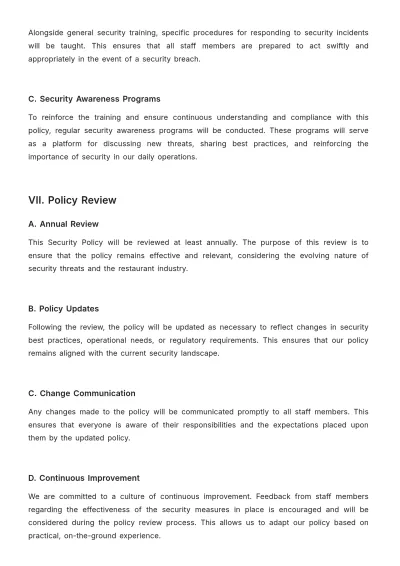 Free Restaurant Security Policy Template to Edit Online