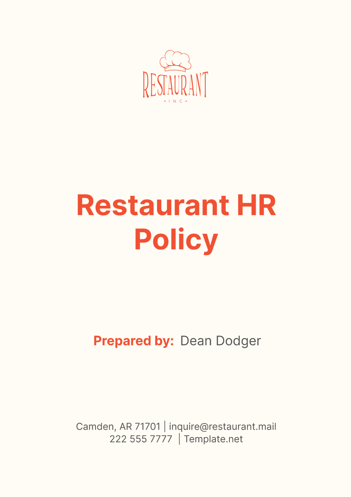 Restaurant HR Policy Template - Edit Online & Download