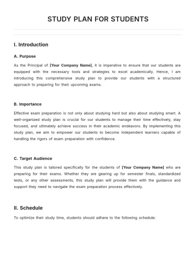 Free Study Plan for Students Template to Edit Online