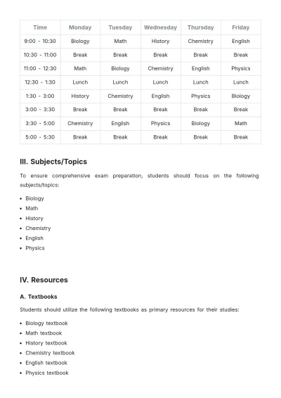 Free Study Plan for Students Template to Edit Online