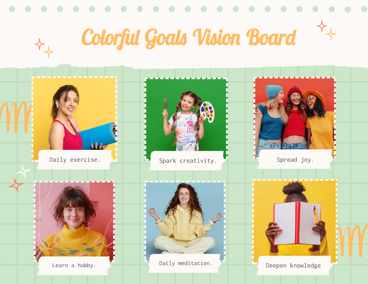 Free Colorful Goals Vision Board Template to Edit Online