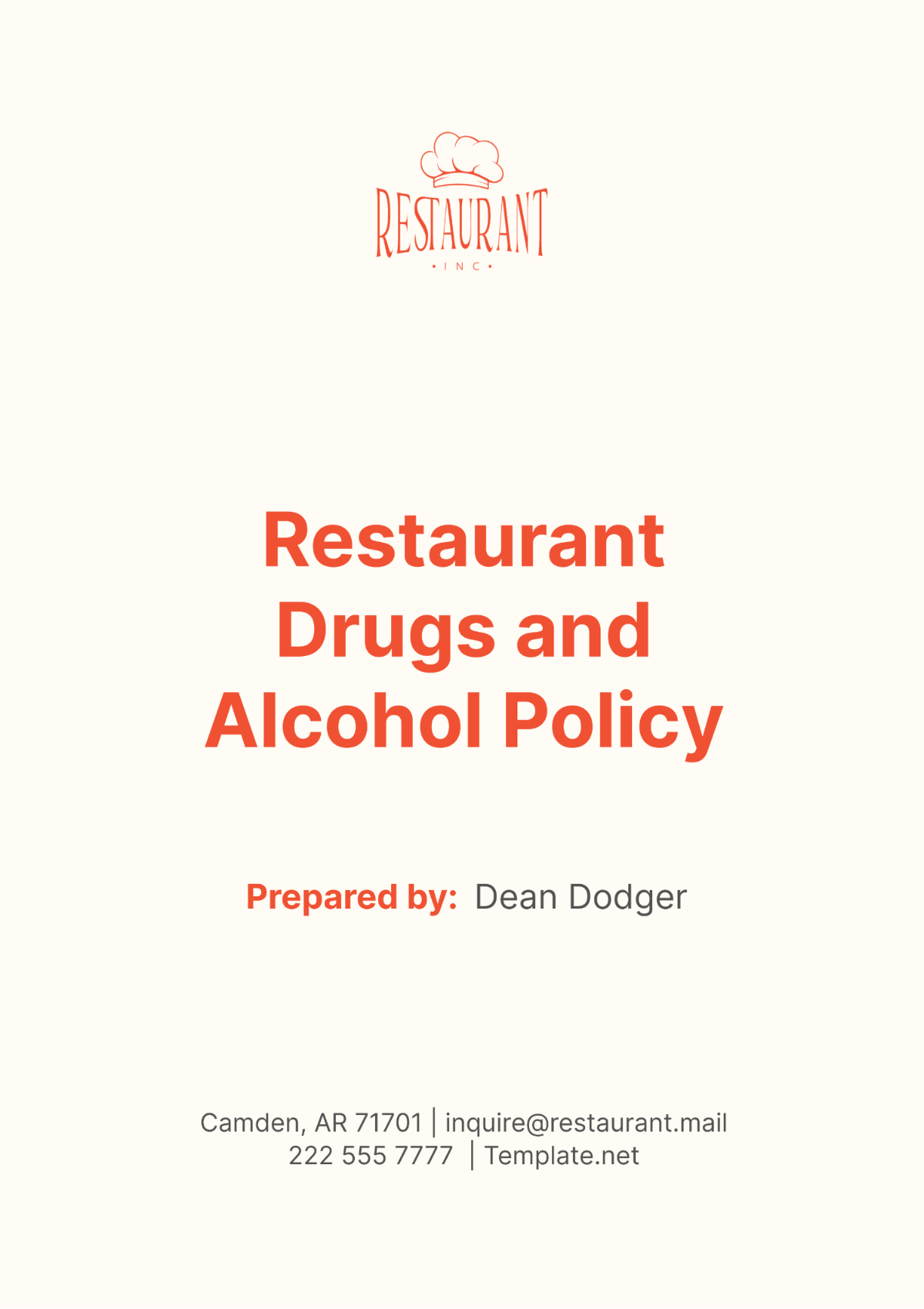 Restaurant Drugs and Alcohol Policy Template - Edit Online & Download