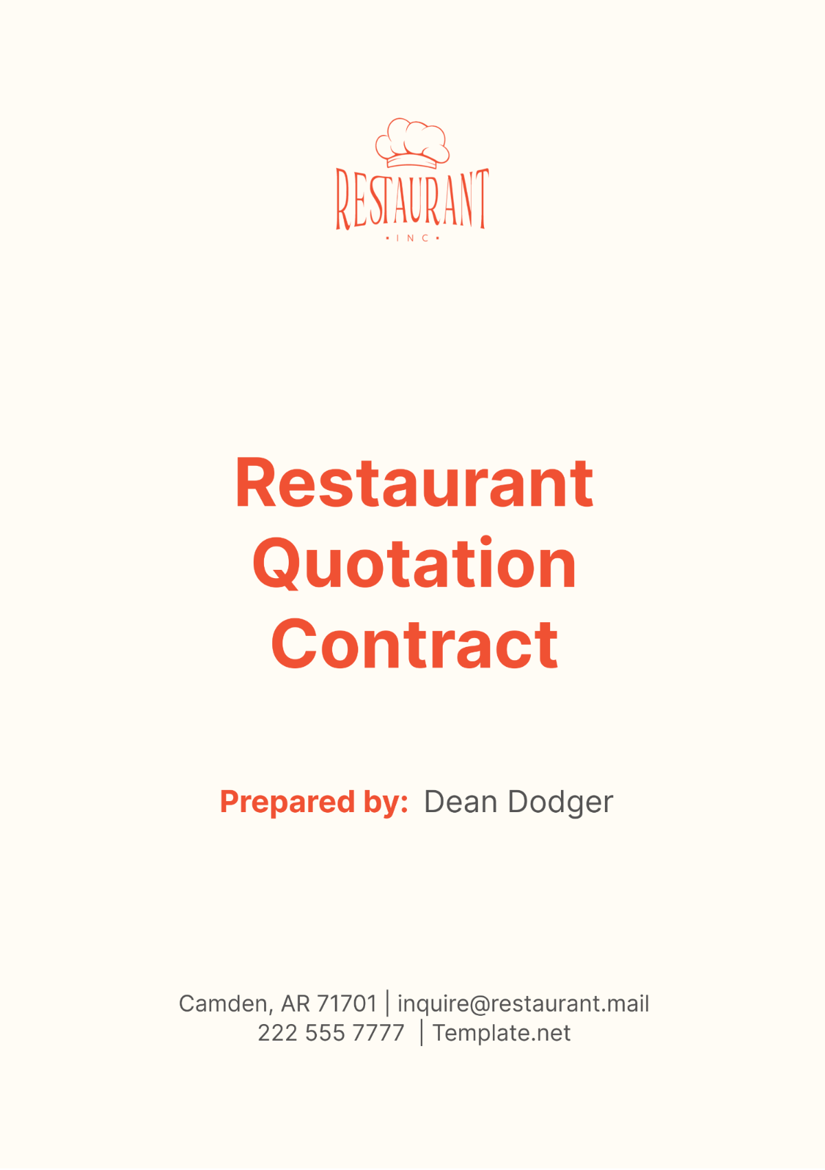 Free Restaurant Quotation Contract Template