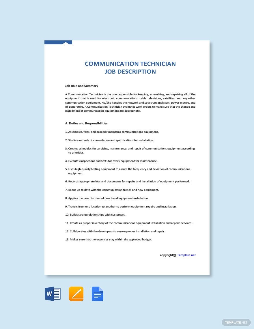 FREE Technician Pages Template Download