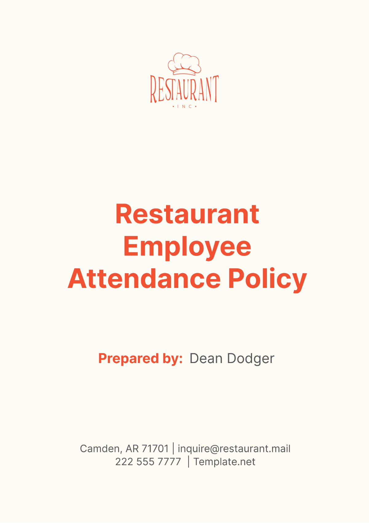 Restaurant Employee Attendance Policy Template - Edit Online & Download