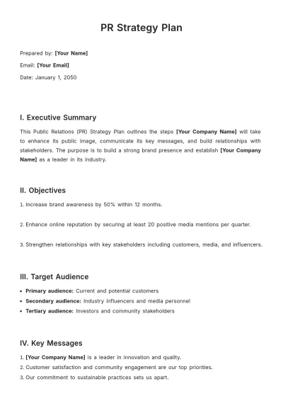 Free PR Strategy Plan Template to Edit Online