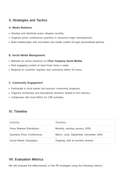 Free PR Strategy Plan Template to Edit Online