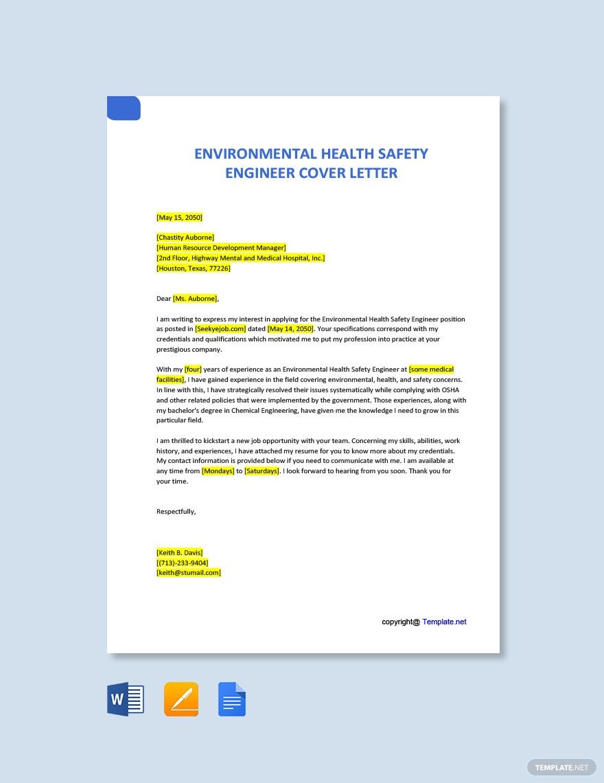 Free Environmental Health Officer Cover Letter Template Google Docs