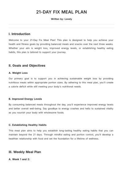 Free 21 Day Fix Meal Plan Template to Edit Online