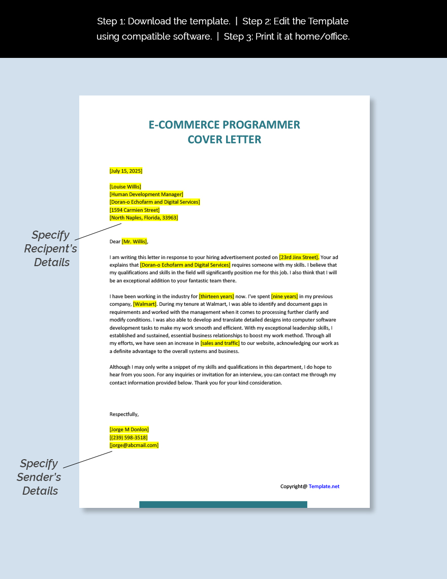 E Commerce Programmer Cover Letter