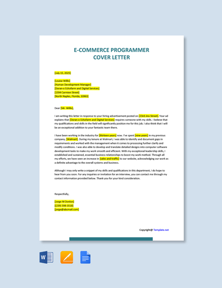 E Commerce Programmer Cover Letter 