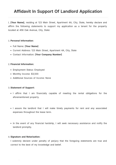 Free Affidavit In Support Of Landlord Application Template to Edit Online