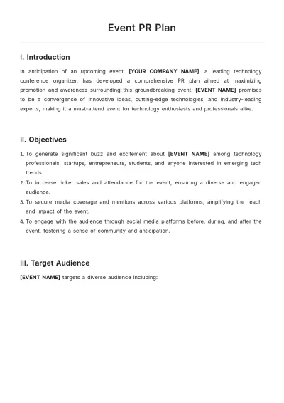 Free Event PR Plan Template to Edit Online