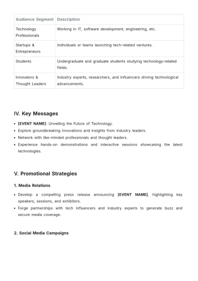 Free Event PR Plan Template to Edit Online
