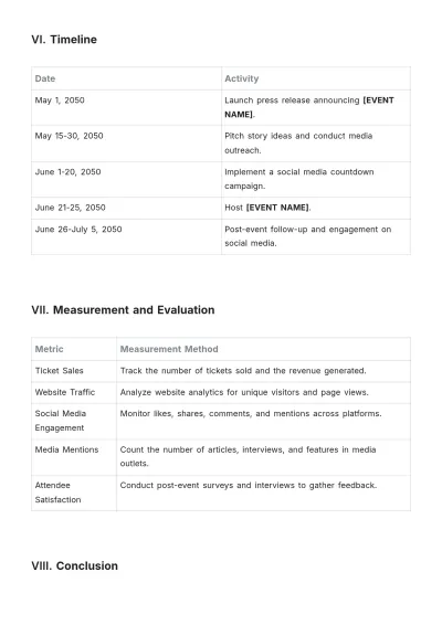 Free Event PR Plan Template to Edit Online
