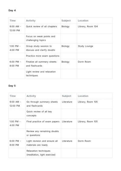 Free 5 Day Study Plan Template to Edit Online