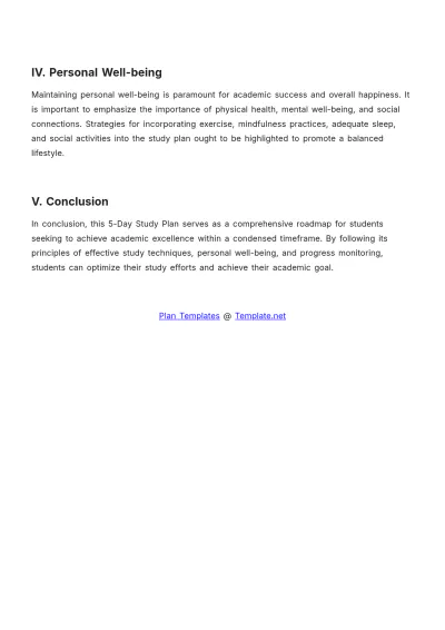 Free 5 Day Study Plan Template to Edit Online
