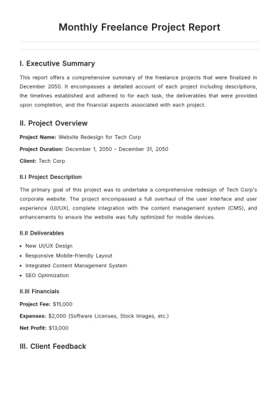 Free Monthly Freelance Project Report Template to Edit Online