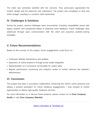 Free Monthly Freelance Project Report Template to Edit Online