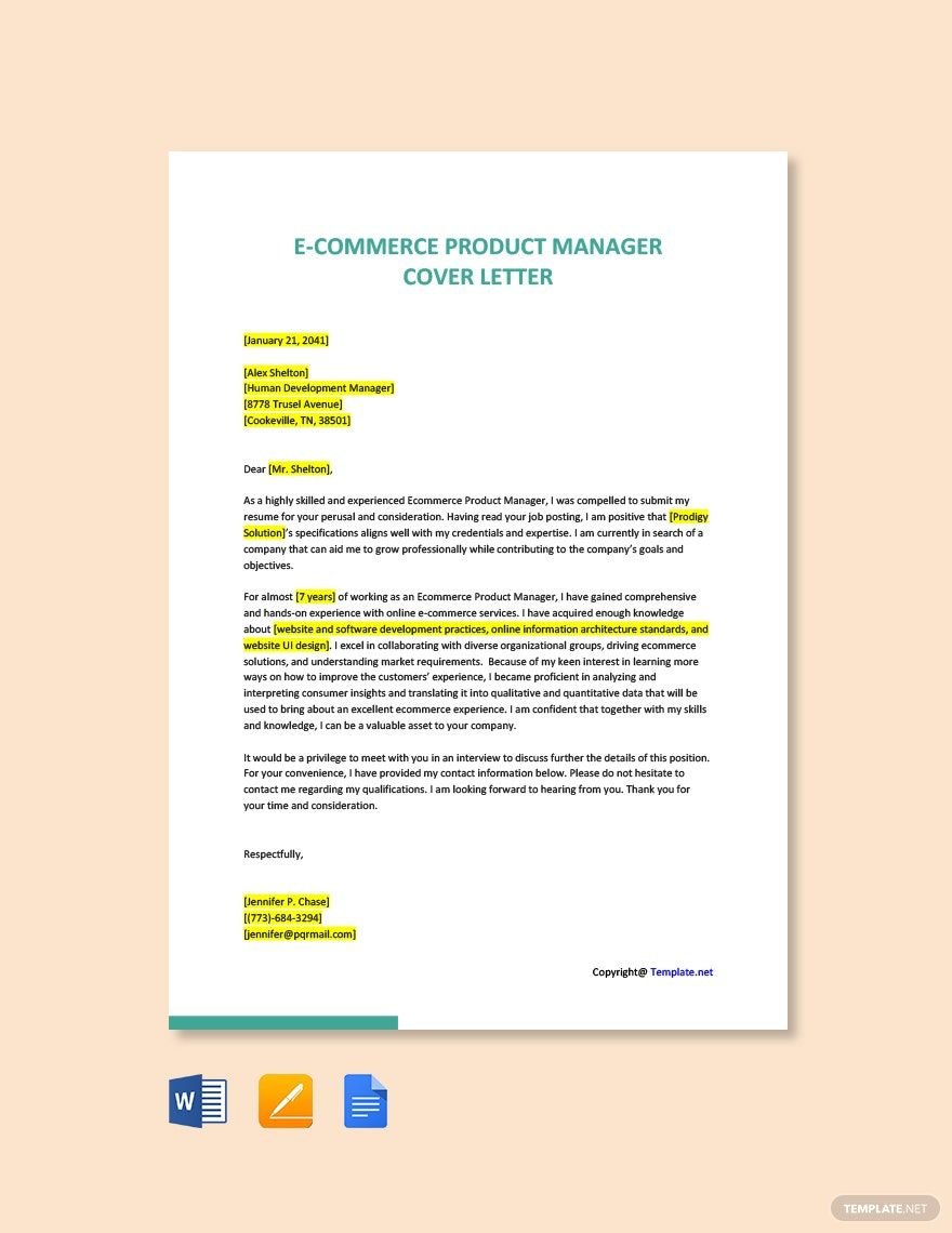 E Commerce Product Manager Cover Letter