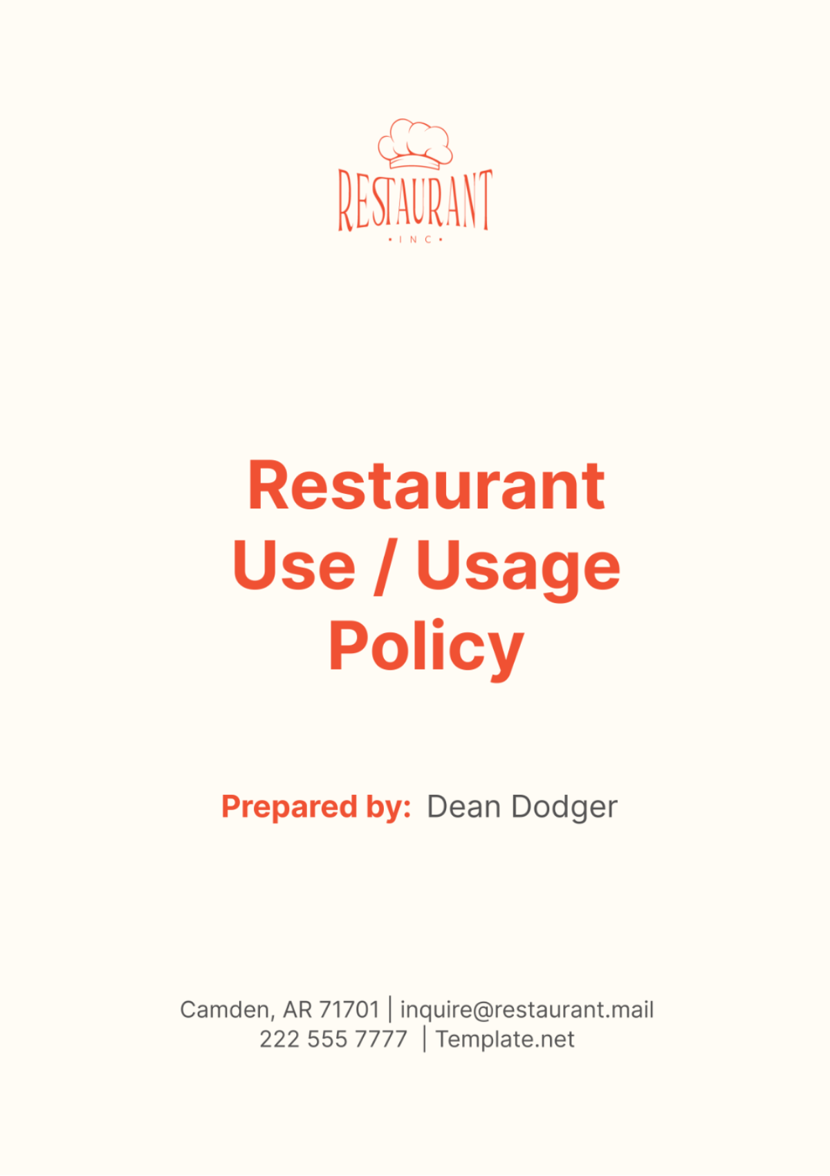 Restaurant Use / Usage Policy Template - Edit Online & Download