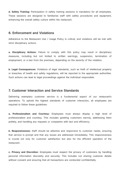 Free Restaurant Use / Usage Policy Template to Edit Online