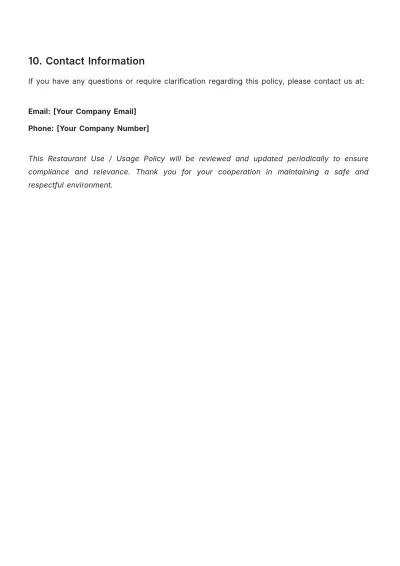 Free Restaurant Use / Usage Policy Template to Edit Online
