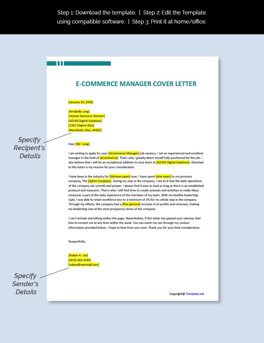 E Commerce Manager Cover Letter