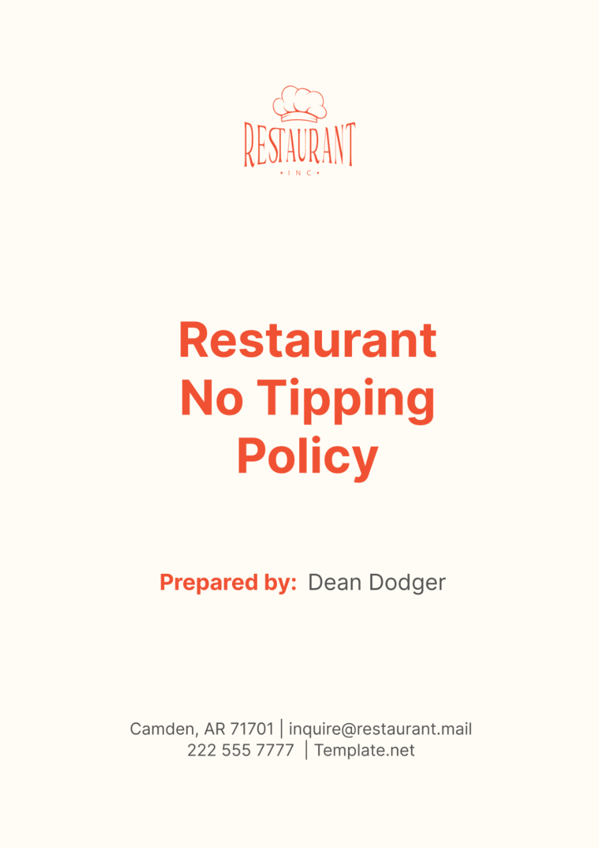 Restaurant No Tipping Policy Template - Edit Online & Download