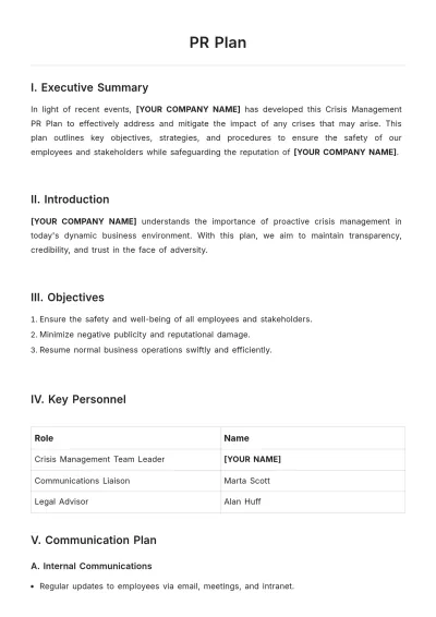 Free PR Plan Template to Edit Online