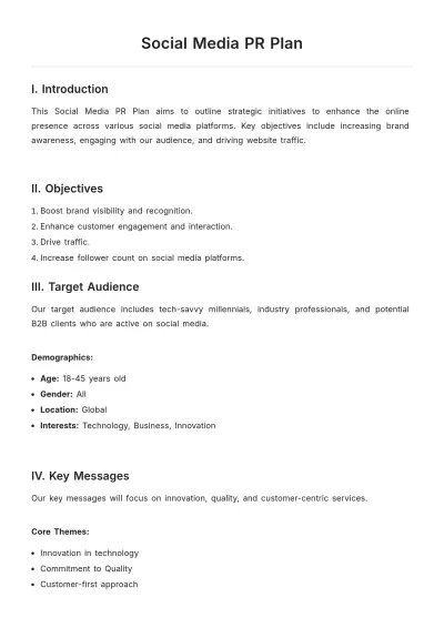 Free Social Media PR Plan Template to Edit Online