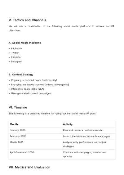 Free Social Media PR Plan Template to Edit Online