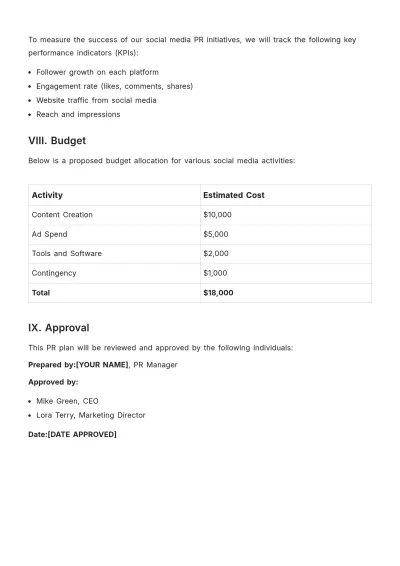 Free Social Media PR Plan Template to Edit Online
